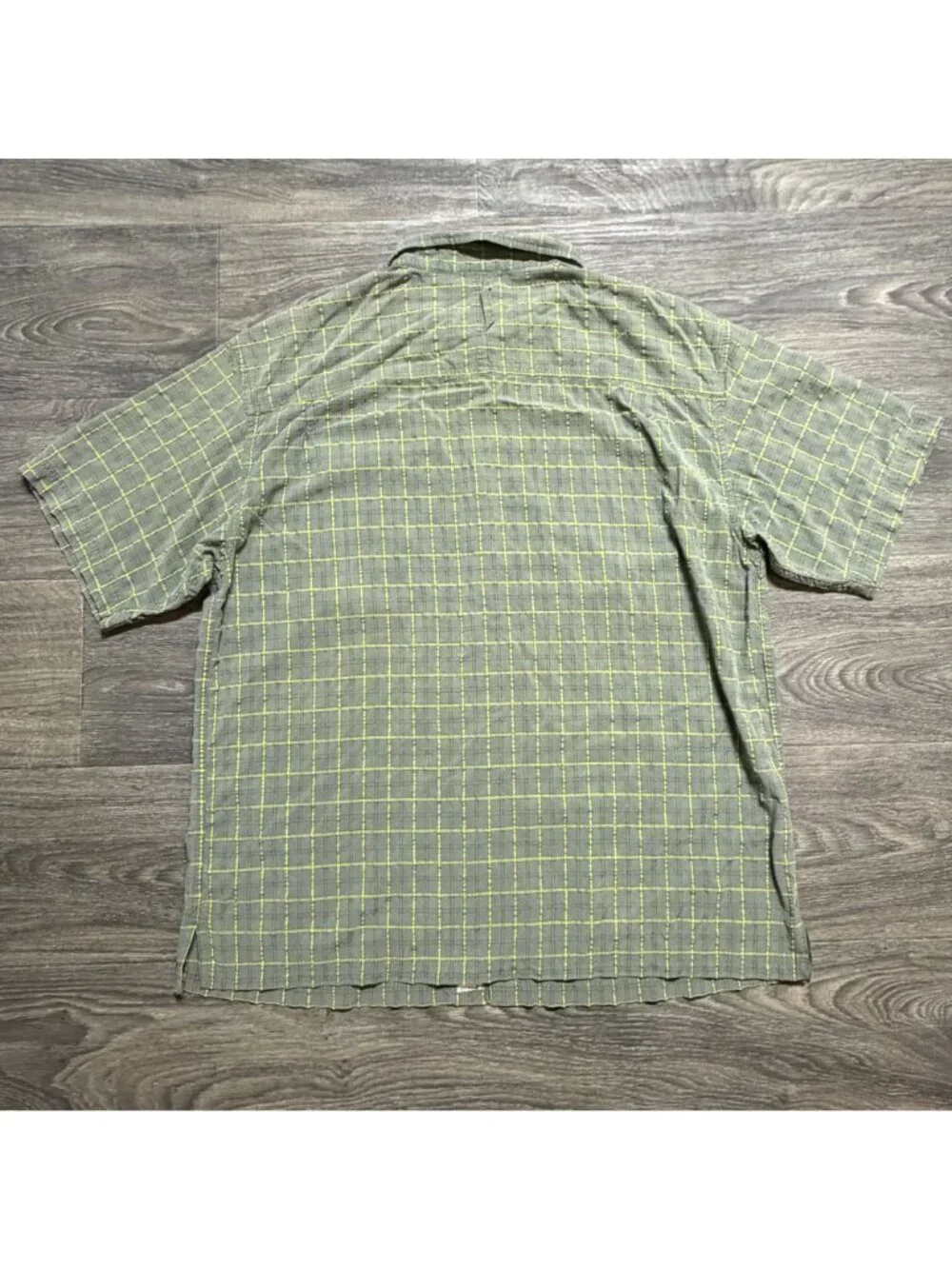 The North Face Mens XL Plaid Button Up Shirt Short Sleeve Khaki Yellow Checkered